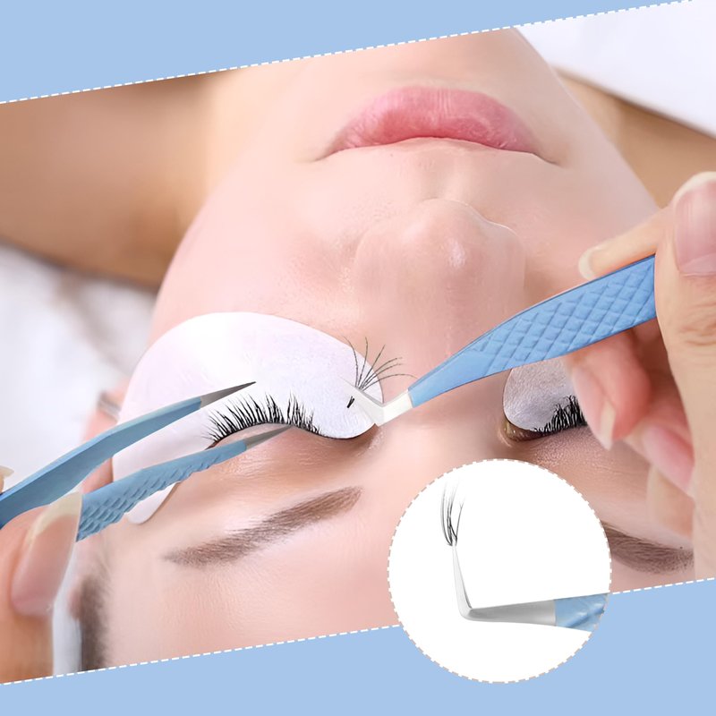 Fiber Tip Lash Tweezers For Eyelash Extension Tweezers Professional Eyelash Extension Tweezer - Set of 4 Pcs Diamond Grip Stainless Steel Fiber Tweezer (4, Sky Blue)