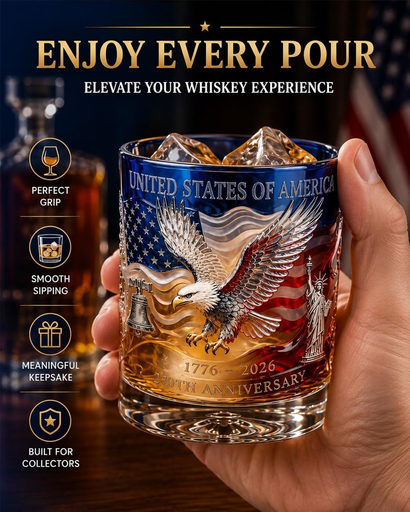 Limited Edition 2026 USA 250th Anniversary Commemorative Glass Heritage Decanter, Patriotic Bourbon We the People Whiskey Liquor Tumbler 1776-2026 Collectible Keepsake Father Gifts(Blue-1pc)