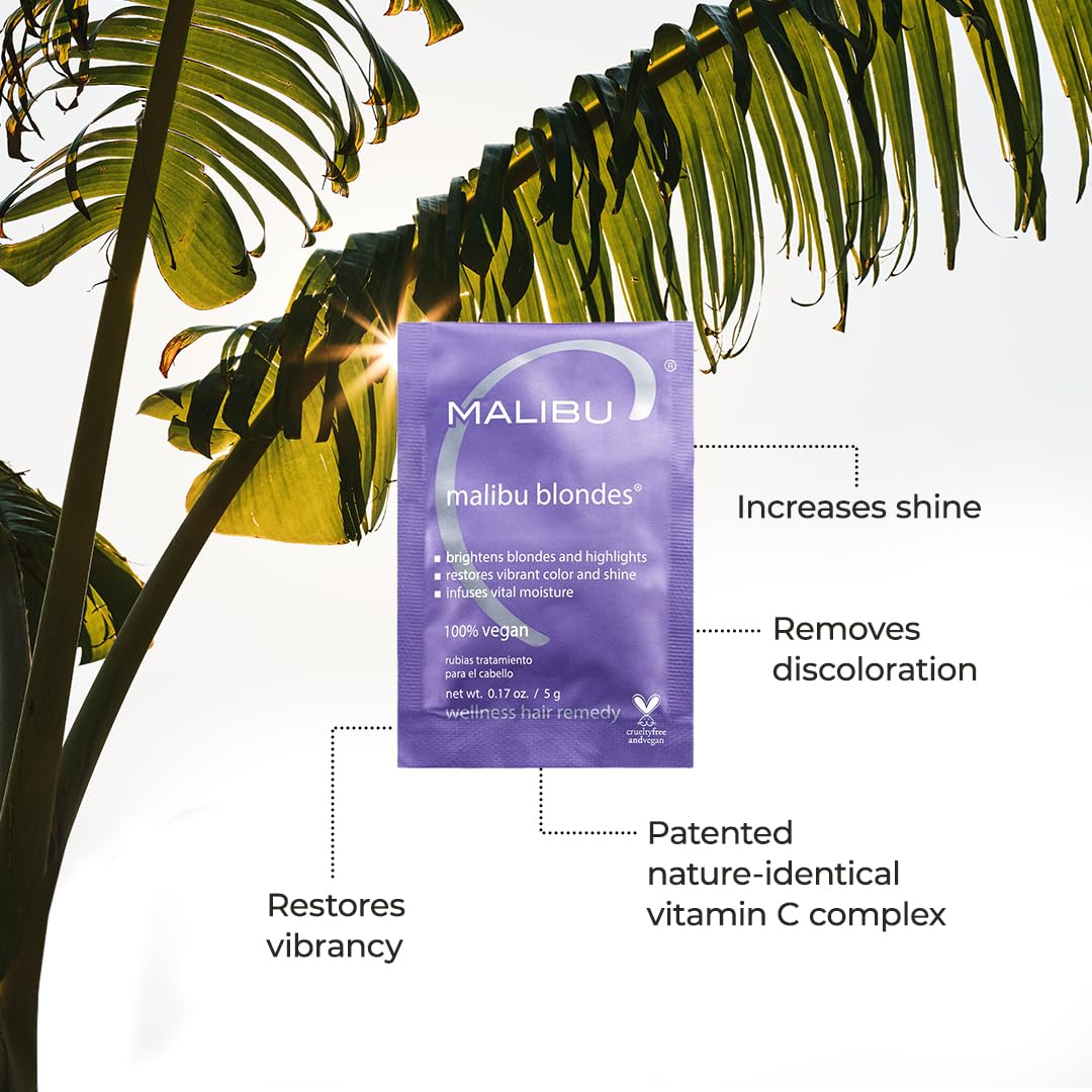 Malibu C Blondes Wellness Remedy - Restore Vibrance & Shine for Bleached, Highlighted, or Natural Blonde Hair | Vitamin C Complex (3 Packets)