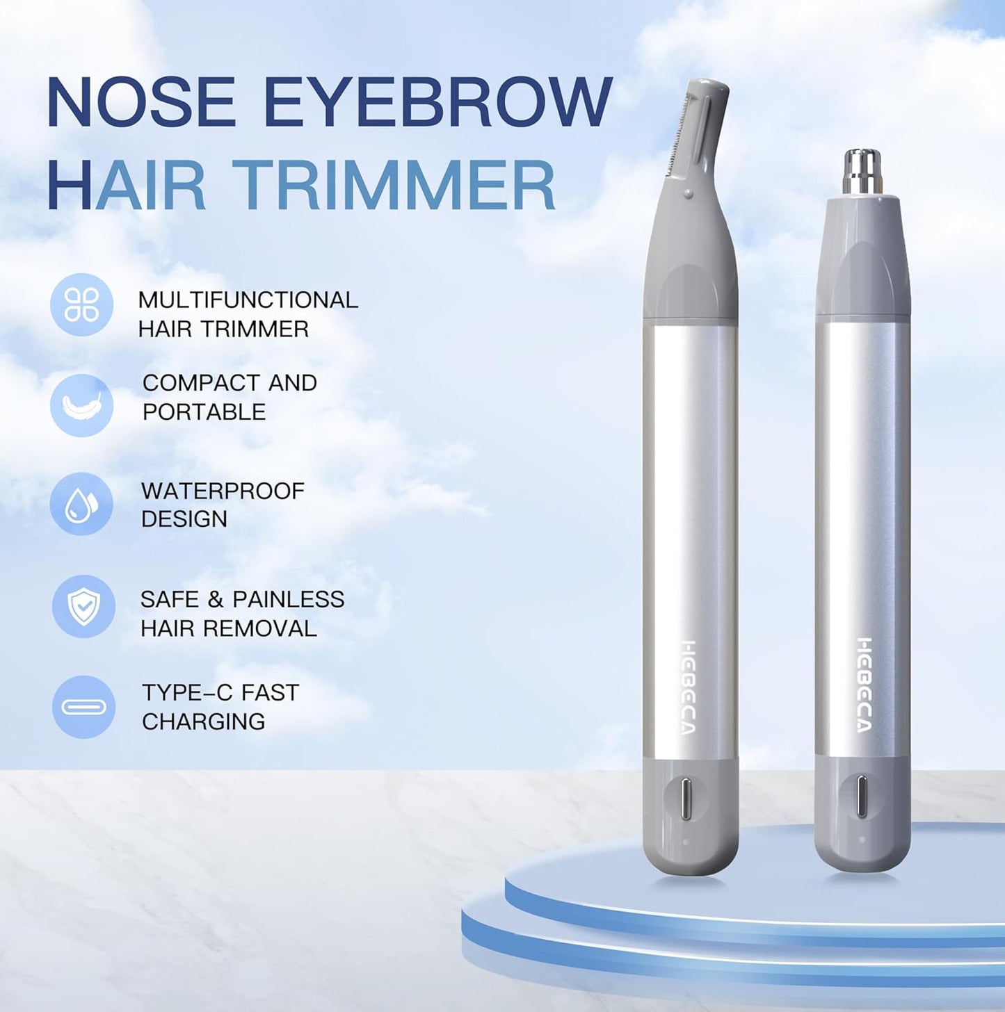 Nose Hair Trimmer for Men & Women - 2-in-1 Facial Hair Removal, Rechargeable & Waterproof | Portable Metal Design (Silver)