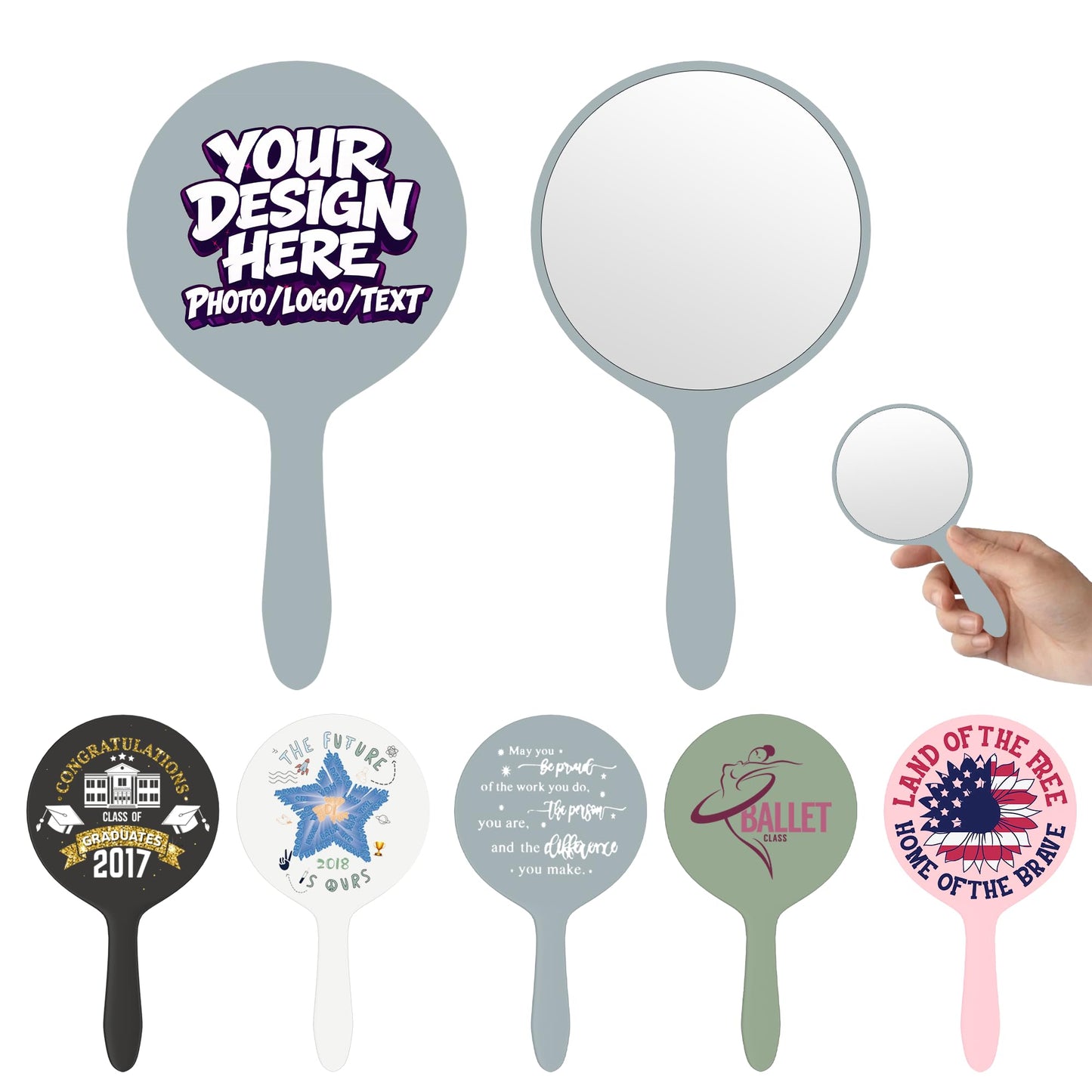 Personalized Handheld Mirror Bulk,Pack 10-150 Personalized Compact Mirror for Purse,Logo/Text Customizable,Round Travel Makeup Mirror,Personalized Gift for Branding,Party Favor,Promotion,Events (Blue)