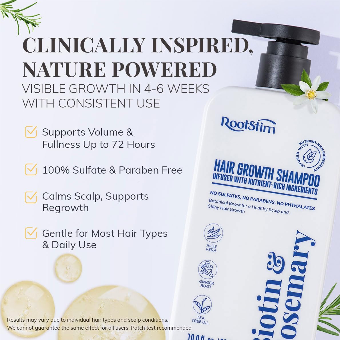 Biotin & Rosemary Shampoo for Hair Growth - Natural Hair Thickening Formula | Sulfate-Free, 10 fl oz