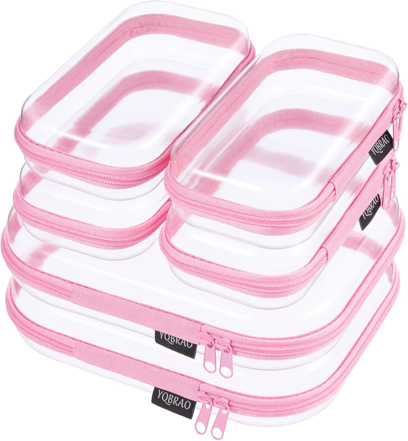 Clear Hard Shell Zipper Case Set - 6 Pack Heavy Duty Crush-Proof Diaper Bag Organizer Pouches | TSA Approved Travel Makeup & Toiletries Bags (2L, 2M, 2S)