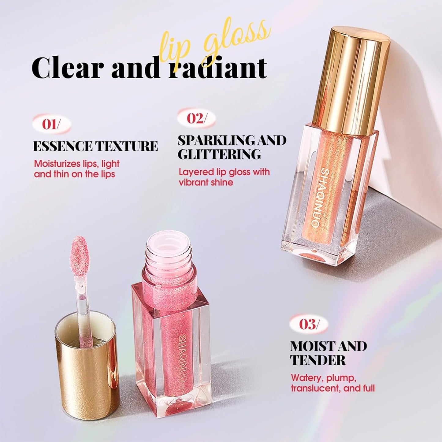 Colorful Shimmery Lip Gloss Set - 6 Pcs Long-Lasting Waterproof Moisturizing Lip Oil for Women’s Makeup | Perfect Gift