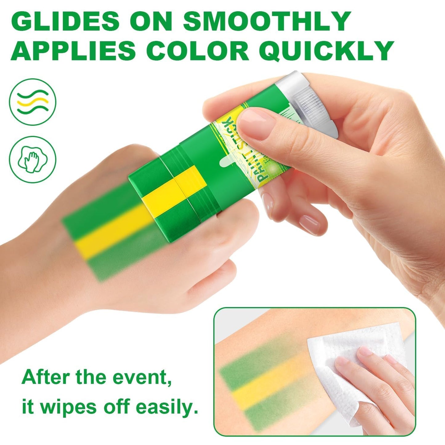 Green Yellow and Green Brazil Face Paint Stick for World Cup Fans, Sweatproof & High Pigment Sports Face Body Paint Sticks for Football, Softball, Baseball, Lacrosse, Rugby,Party Accessories