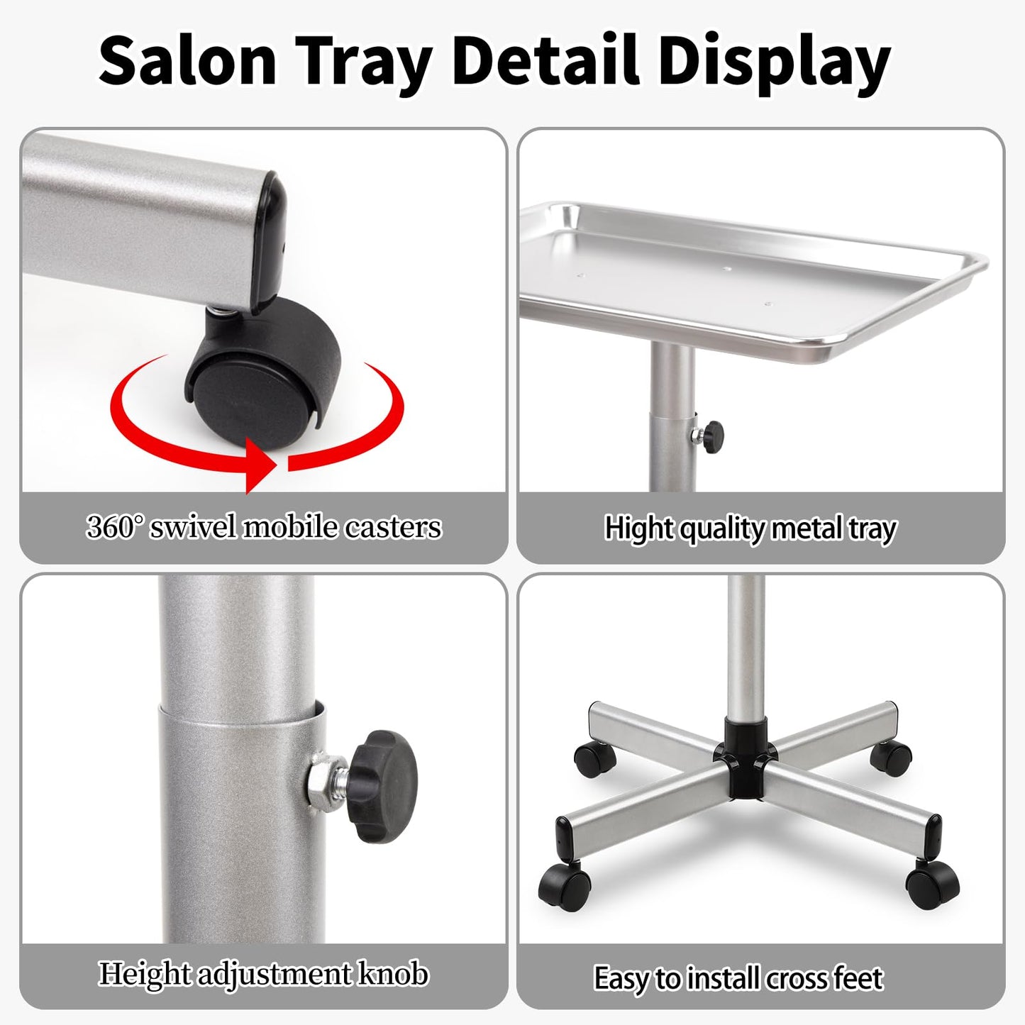 Salon Señor Salon Tray Cart,Instrument Tattoo Trolley Tray with Wheels,Height Adjustble Hair Color Storage Tray Cart