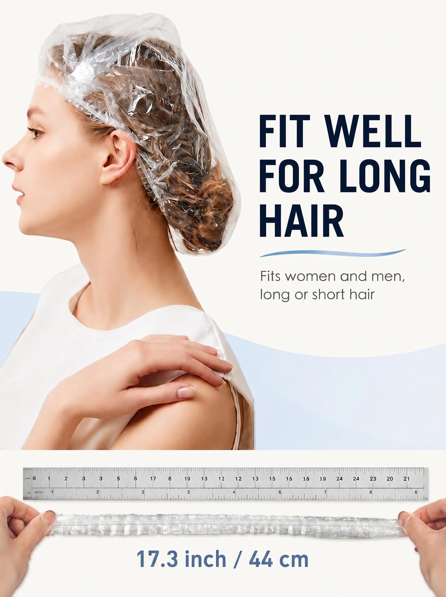 Auban 30PCS Disposable Shower Caps, Plastic Clear Hair Cap Large Thick Waterproof Bath Caps for Women, Hotel Travel Essentials Accessories Deep Conditioning Hair Care Cleaning Supplies(17.3")