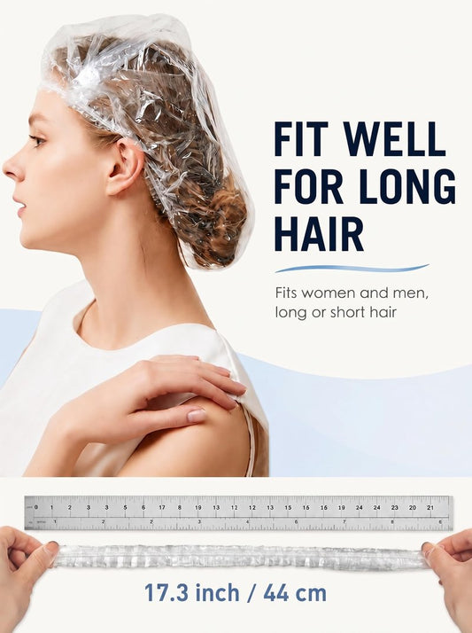 Auban 30PCS Disposable Shower Caps, Plastic Clear Hair Cap Large Thick Waterproof Bath Caps for Women, Hotel Travel Essentials Accessories Deep Conditioning Hair Care Cleaning Supplies(17.3")