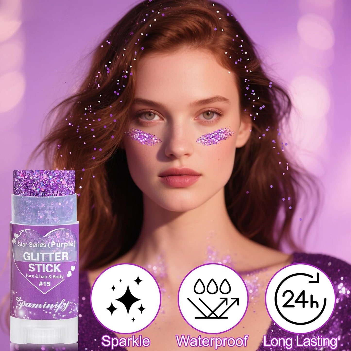 Purple Hair Glitter Stick - Waterproof Body & Face Glitter for Mardi Gras | Rave & Festival Accessories