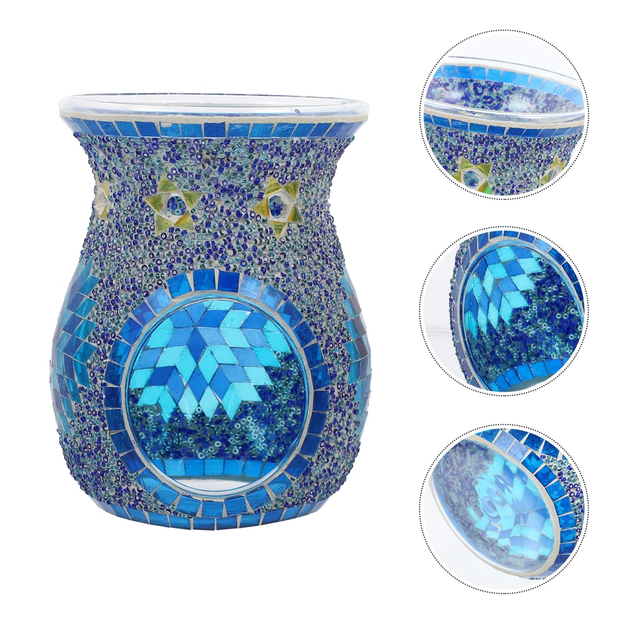 Uonlytech Mosaic Glass Oil Burner Bohemian Fragrance Oil Burner Tealights Wax Melt Stove Holder for Gifts Home Decoration Without Candle 10. 514. 2cm Blue
