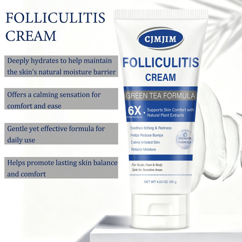 Folliculitis Care Cream for Body & Scalp - Formula for Razor Bumps, Ingrown Hairs & Skin Bumps on Face, Butt, Back - 120g (02)