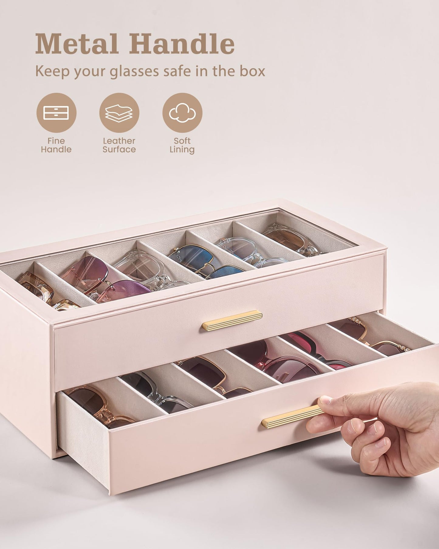 Lolalet 12 Slots 2-Layer Sunglasses Storage Box for Women, Eyewear Eye Glass Sunglass Organizer with Clear Top Lid Display Holder Case for Sunglasses Eyeglass Watch Jewelry -Pink
