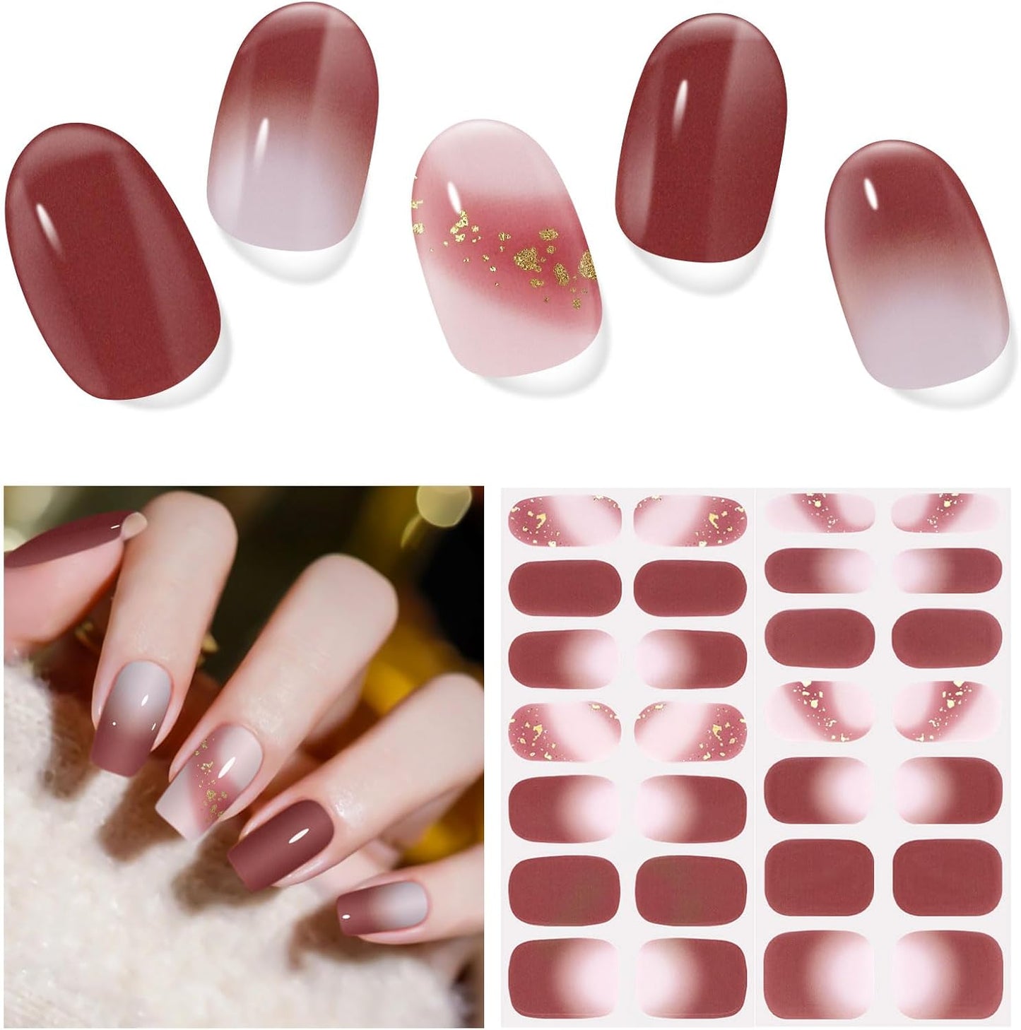 Gel Nail Strips - Semi-Cured UV Nail Stickers for Long-Lasting Manicure | 28 Pcs Light Blue