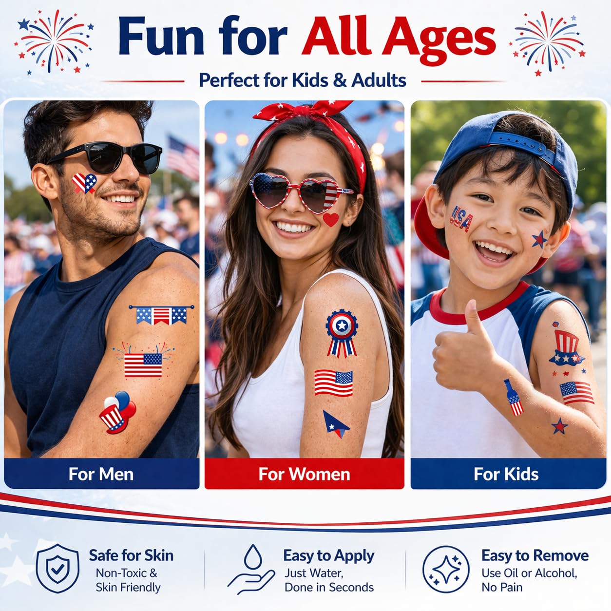 4th of July Temporary Tattoos - 90PCS Waterproof Patriotic American Flag Stickers | Perfect for Independence Day Parties & BBQs