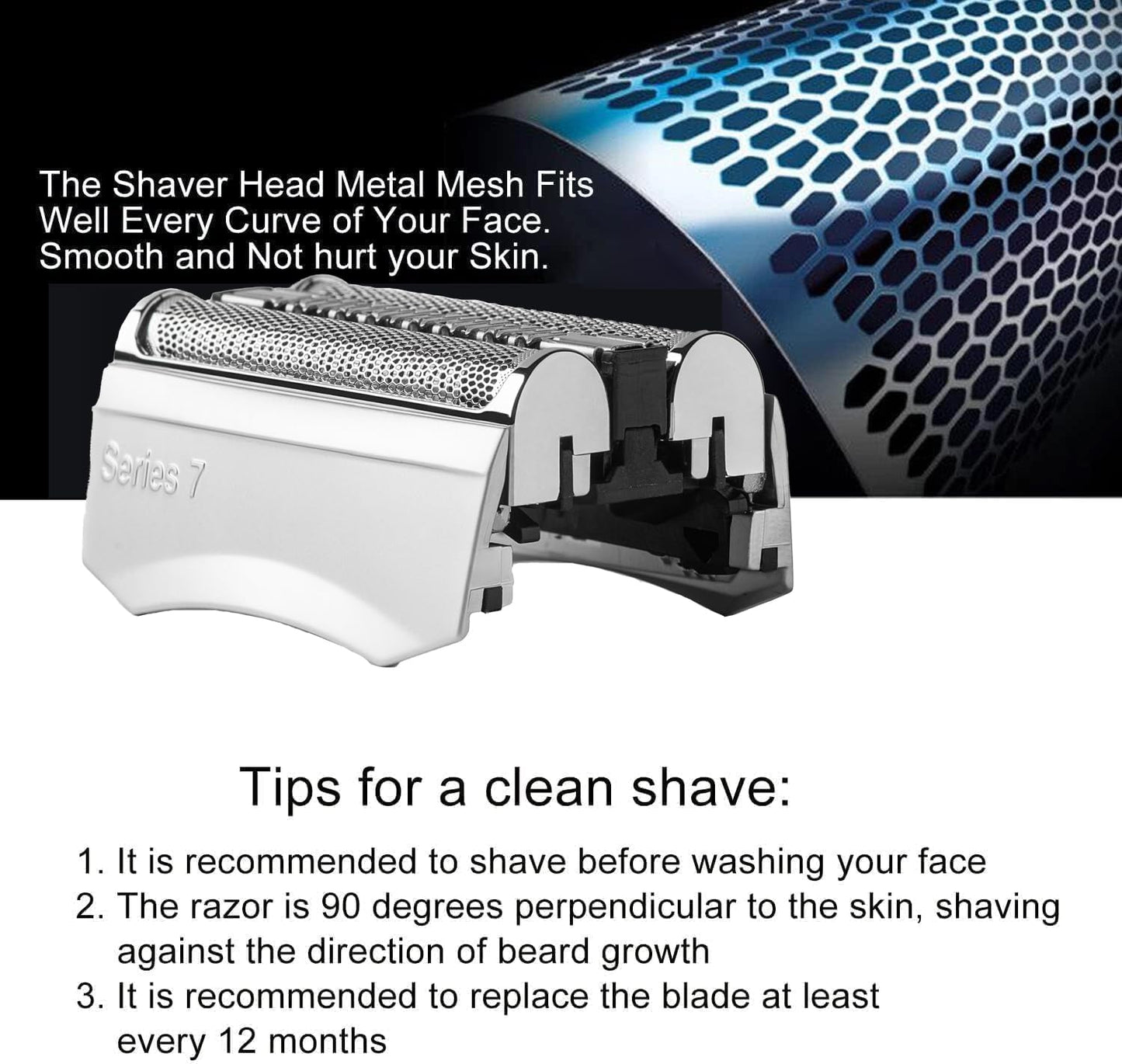 70S Series 7 Replacement Head Compatible with Braun Series 7 Replacement Head,70s Blades for Braun S7 Wet and Dry Replacement Blades for Electric Foil Shaver 720,750CC, 760CC,790CC,9565