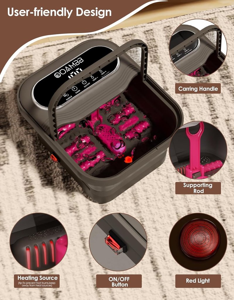 Collapsible Foot Spa - Heated Bubble Bath Massager with XL Touch Screen & Massage Rollers | Grey