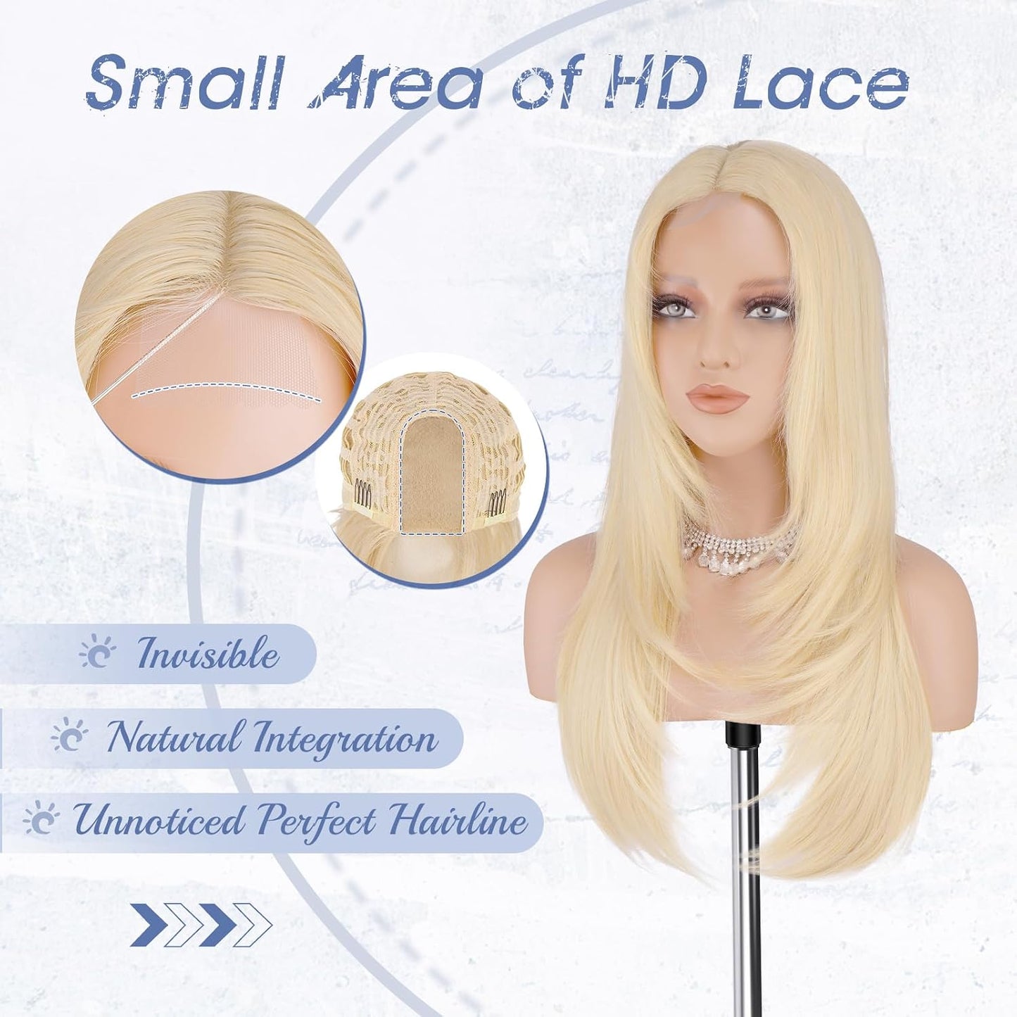 Blonde Wig with Curtain Bangs - Lace Front Long Layered Synthetic Hair for Women | 24 Inch Natural Look