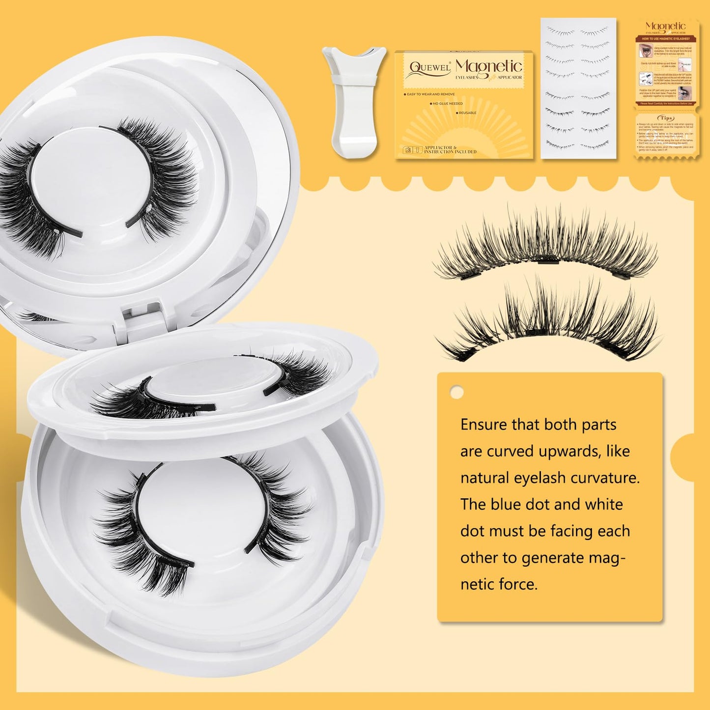 QUEWEL Magnetic Eyelashes 2 Pair Reusable Natural Look Magnetic Eyelashes with Applicator No Glue Needed Eyelashes Cat Eye Lash Clusters Kit Easy to Wear and Remove(B+L02)