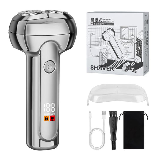 HIENA PRO Professional Magnetic Shaver for Men, Cordless Rechargeable Beard Trimmer, Electric Razor with USB, Dual Head Razor with LED Display