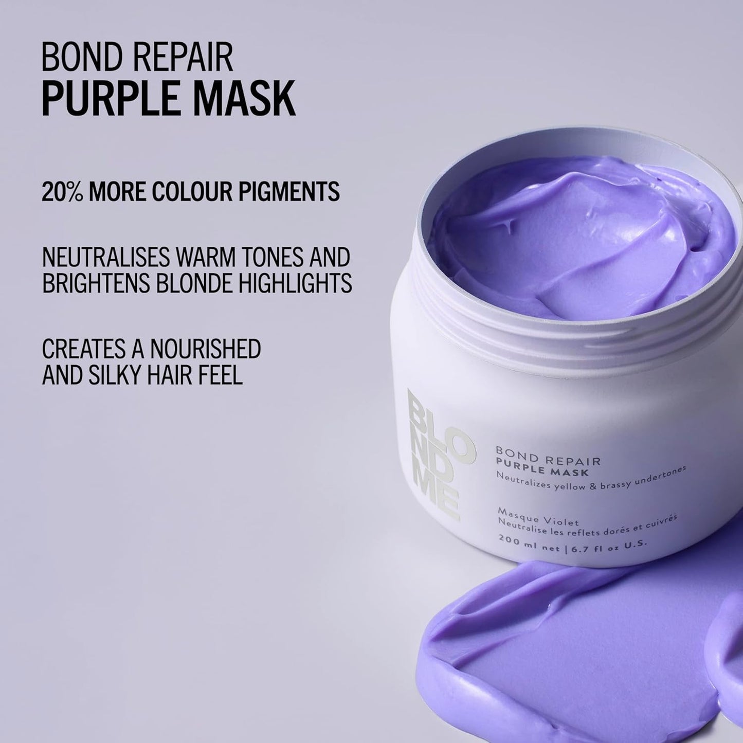 BlondMe Bond Repair Purple Mask - Neutralizes Yellow & Brassy Tones | For Healthy, Moisturized Blonde Hair