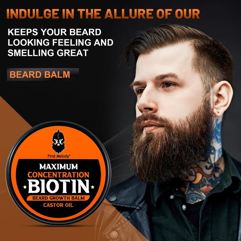 First Melody Beard Balm, 2X Concentration Biotin, with Castor Oil and Argan & Jojoba Oils, Promotes Beard Growth, Styles, Strengthens & Softens Beards & Mustaches, 2 Ounce