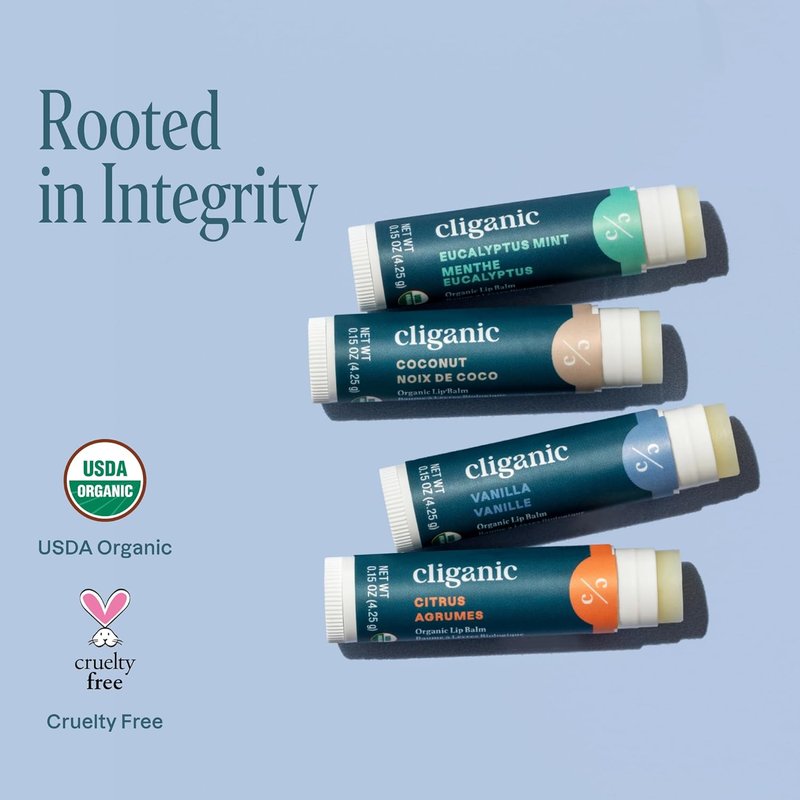 Organic Lip Balm Set - 4 Flavor Variety | Natural Hydrating for Cracked & Dry Lips