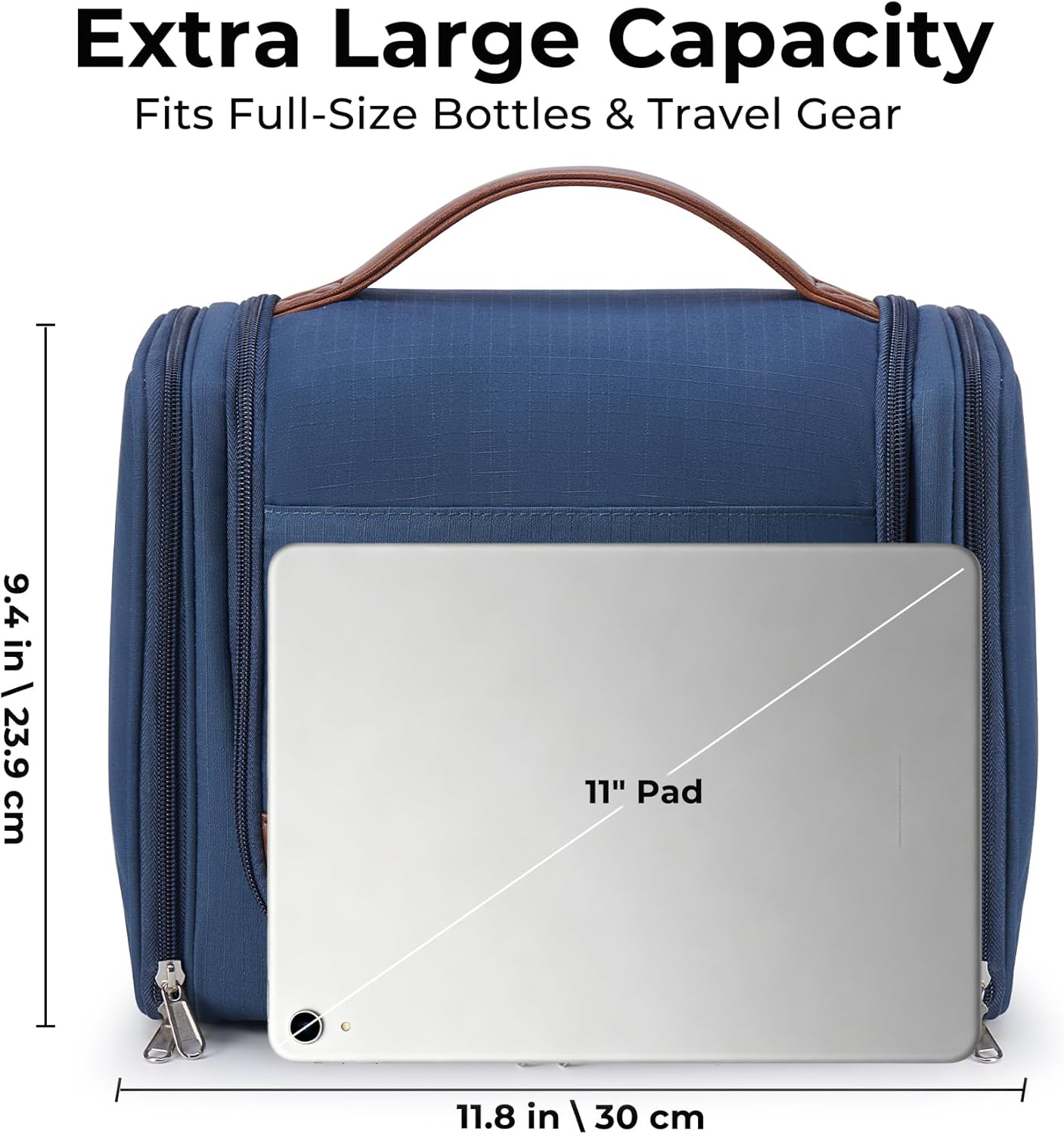 Large Hanging Toiletry Bag for Men - Travel Organizer with Hook | Navy Hygiene & Grooming Essentials