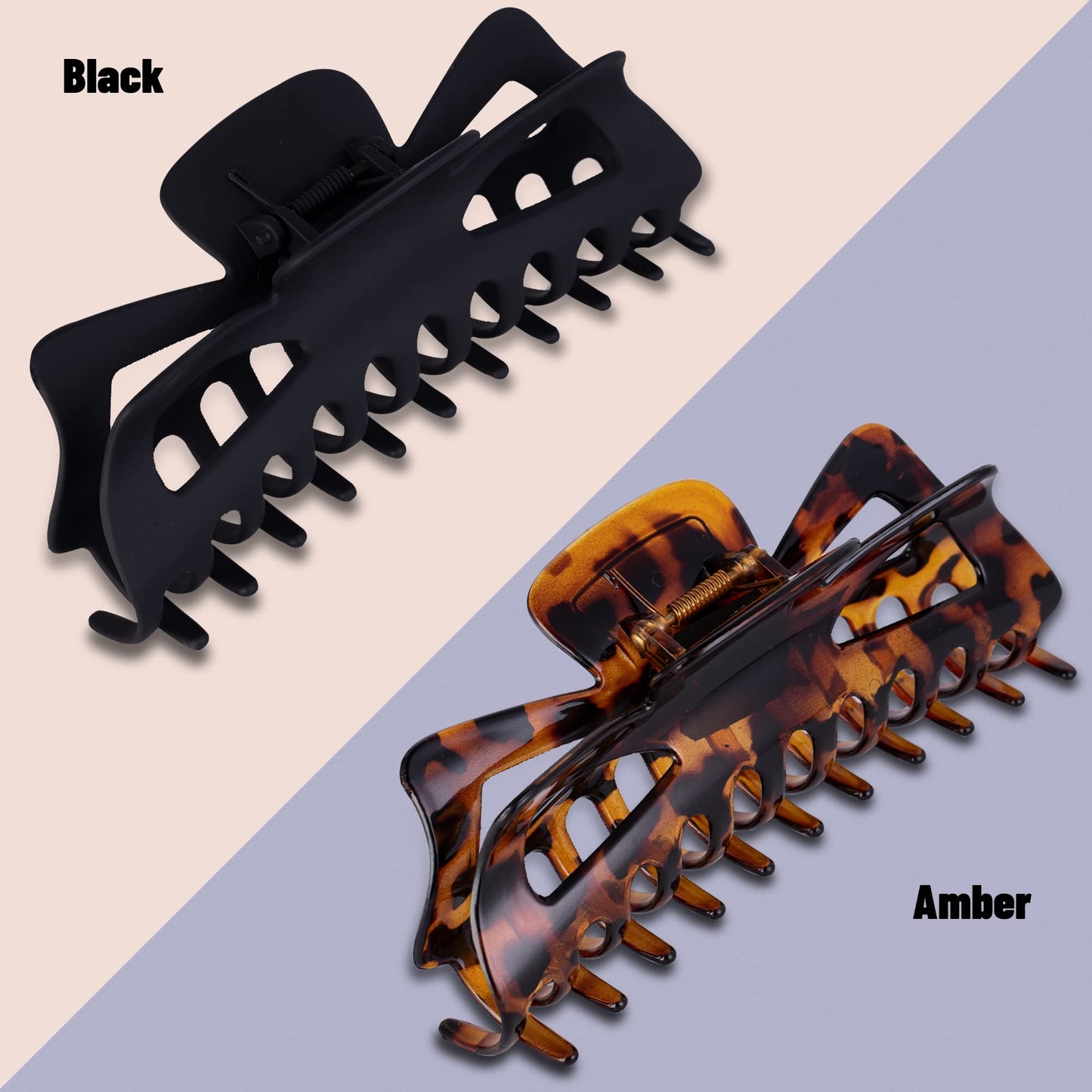 Antmoilios Extra Large Claw Clips for Thick Hair, 6.4 Inch Strong Hold Matte Jumbo Accessories for Women Long Curly Hair Cute Nonslip Big Jaw Clip French Giant Hair Clip 4 Pack (Black, Brown leopard)