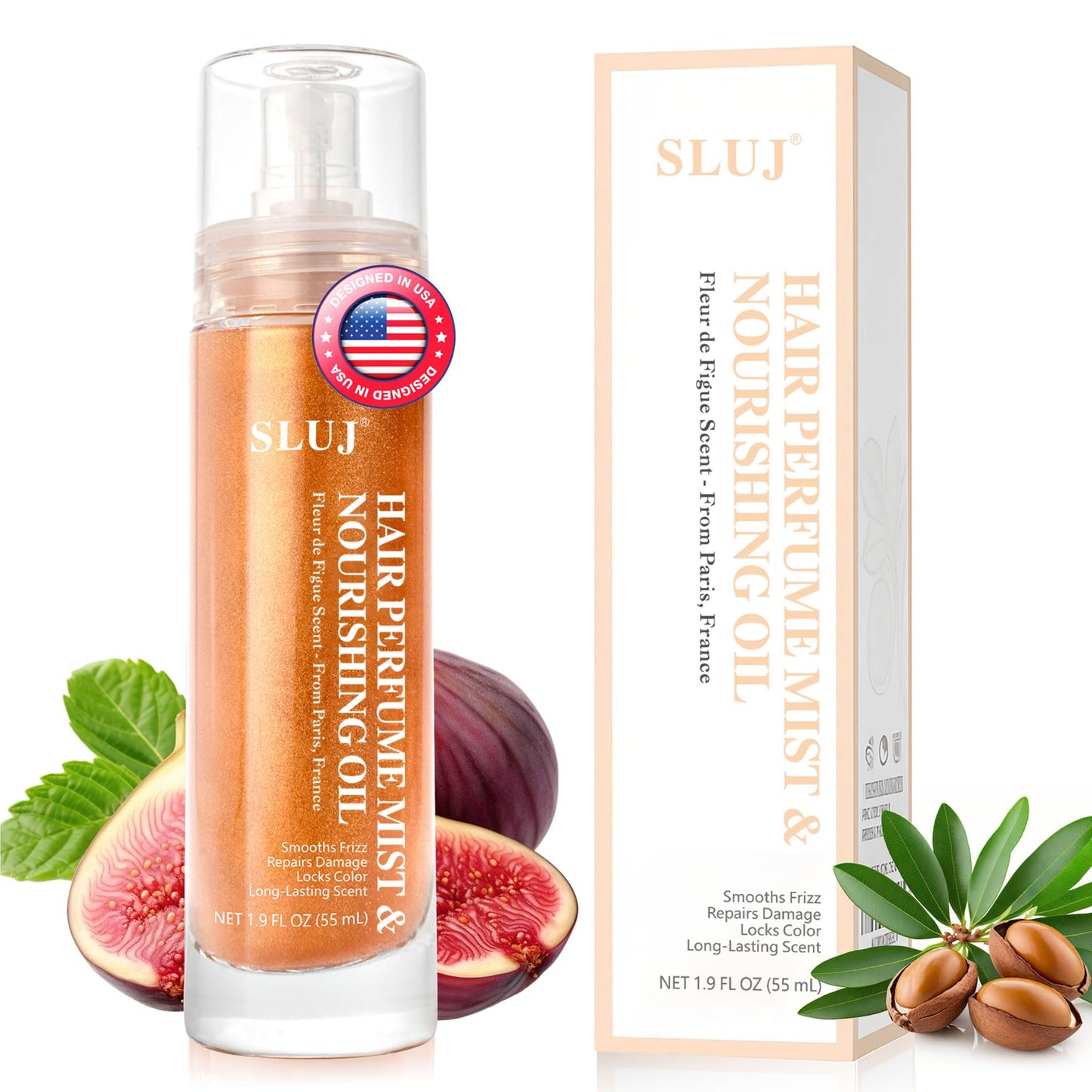 SLUJ Hair Perfume for Women, Hair Spray & Body Mist, Summer Lightweight Long Lasting Fragrance Mist, Hair Mist with Argan Oil & Bronze Shimmer for All Hair Types- 50ml