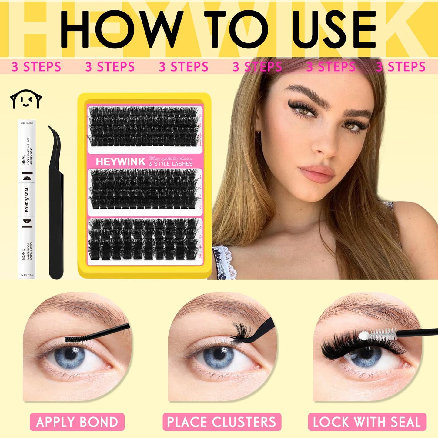 Lash Clusters Kit - 60D, 80D, 100D Thick Individual Eyelash Extensions | DIY Home Use 12-18mm