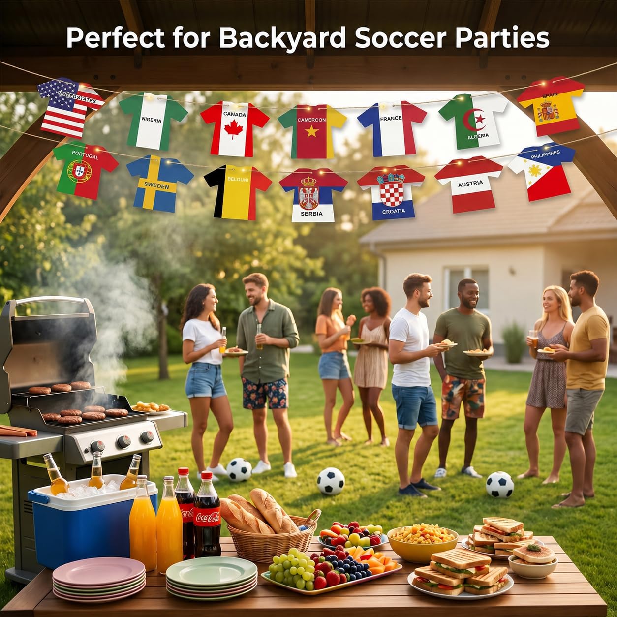 2026 World Cup Decorations with LED String Lights, 49 Countries Soccer Jersey Flag Banner Garland, Lighted Soccer Party Decorations for Watch Party, Bar, Home, Game Room, Sports Fan Decor