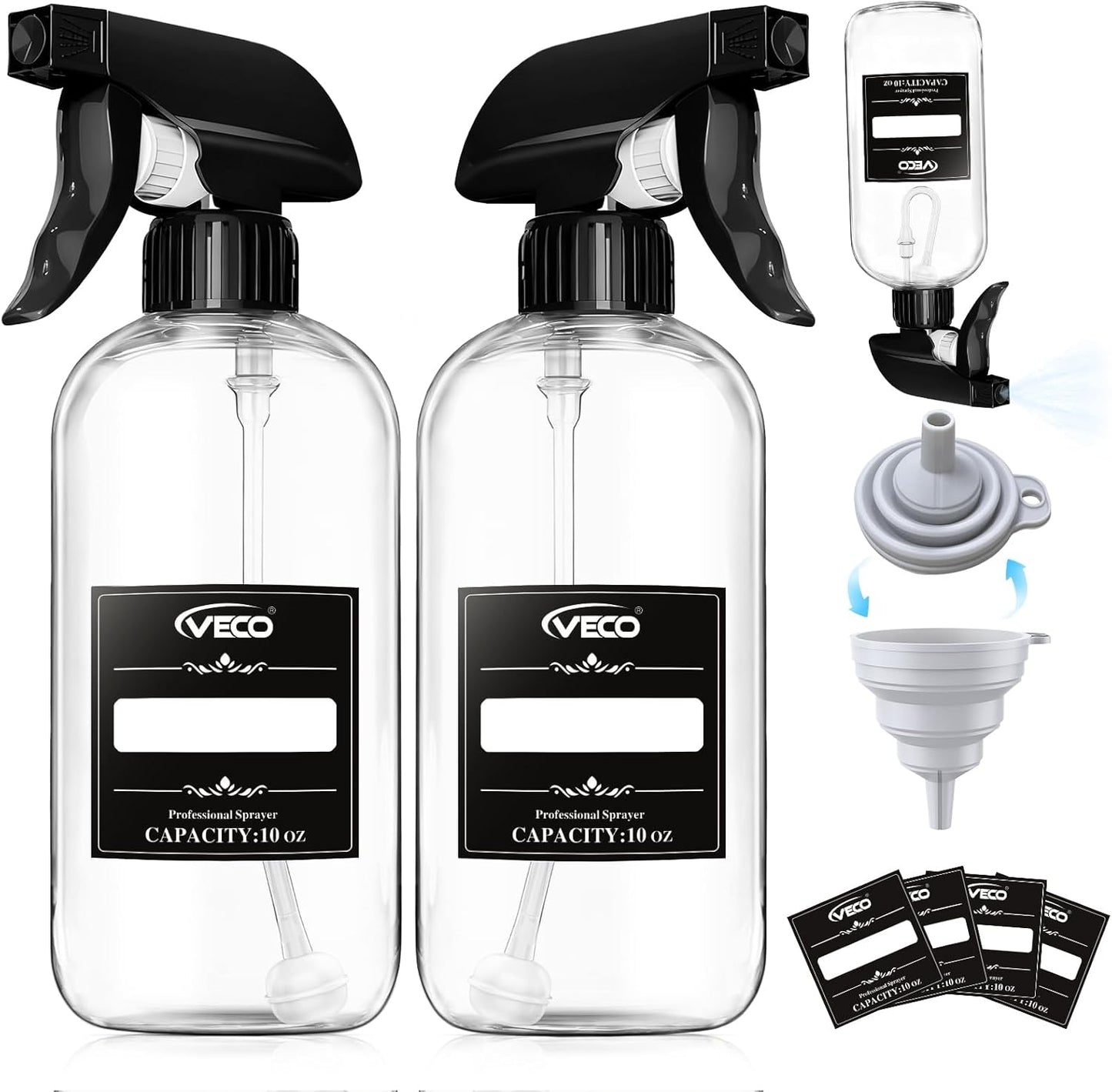 Veco Graduated Spray Bottles - 500mL (17oz) Leak-Resistant 360° Any-Angle Spraying | Perfect for Cleaning, Plants, Hair & Pets