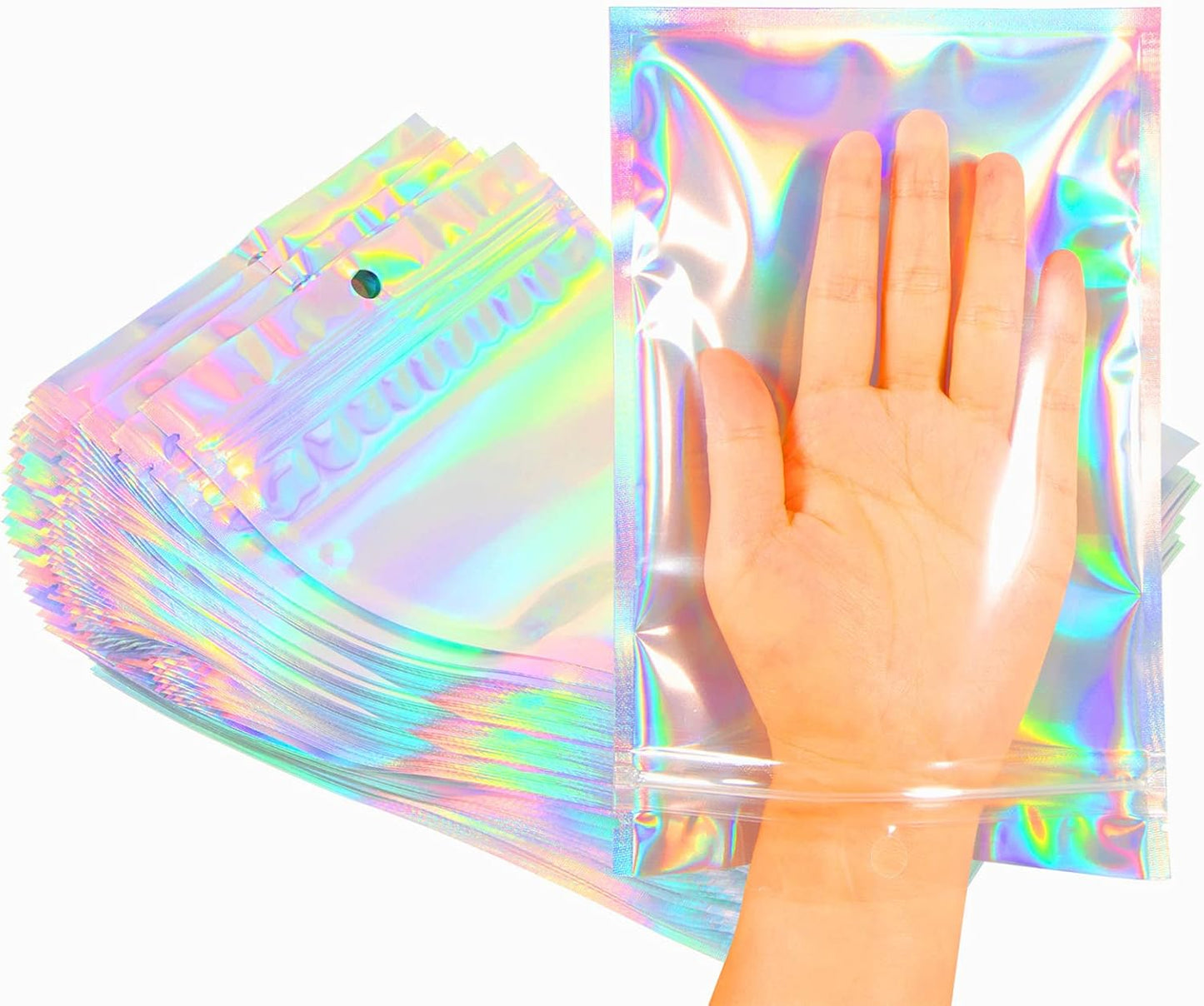 Trunple Smell Proof Bags - Resealable Mylar Foil Pouches for Food Storage | Holographic Color, 50 Pcs, 5.5x8 Inch