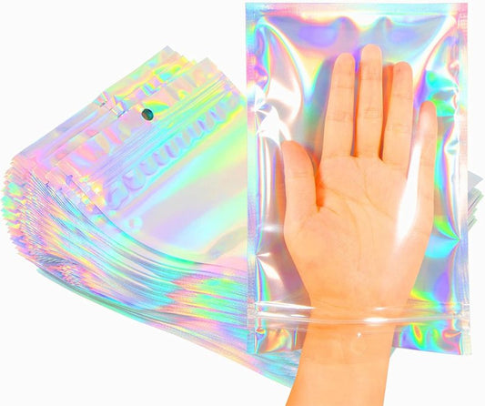 Trunple Smell Proof Bags - Resealable Mylar Foil Pouches for Food Storage | Holographic Color, 50 Pcs, 5.5x8 Inch