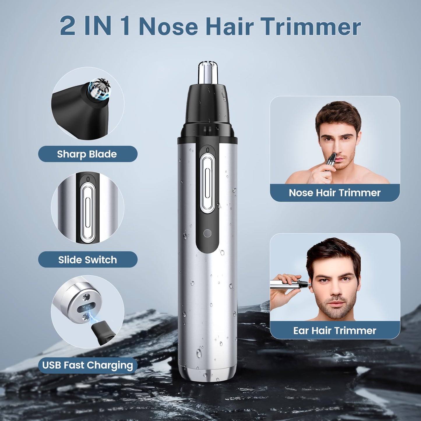 KIKIDO Hair Clippers for Men, Professional Cordless Hair Trimmers Set, Rechargeable Nose Hair Beard Trimmer, Hair Cutting Machine Haircut Grooming Kit (Sliver-3)