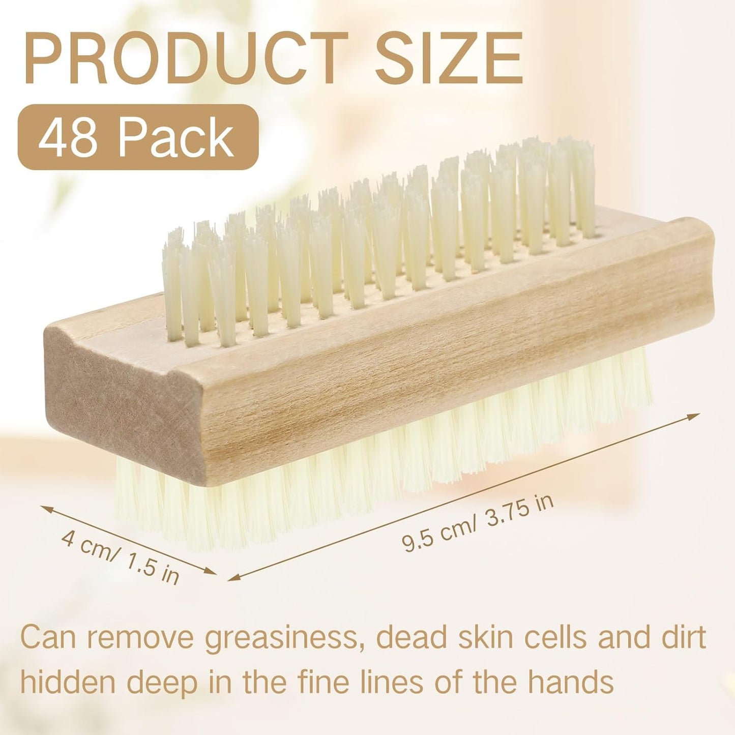 Wooden Nail Brush Set - 48 Pack Two-Sided Heavy Duty Stiff Scrubbers for Fingernails & Toes | Non-Slip Design