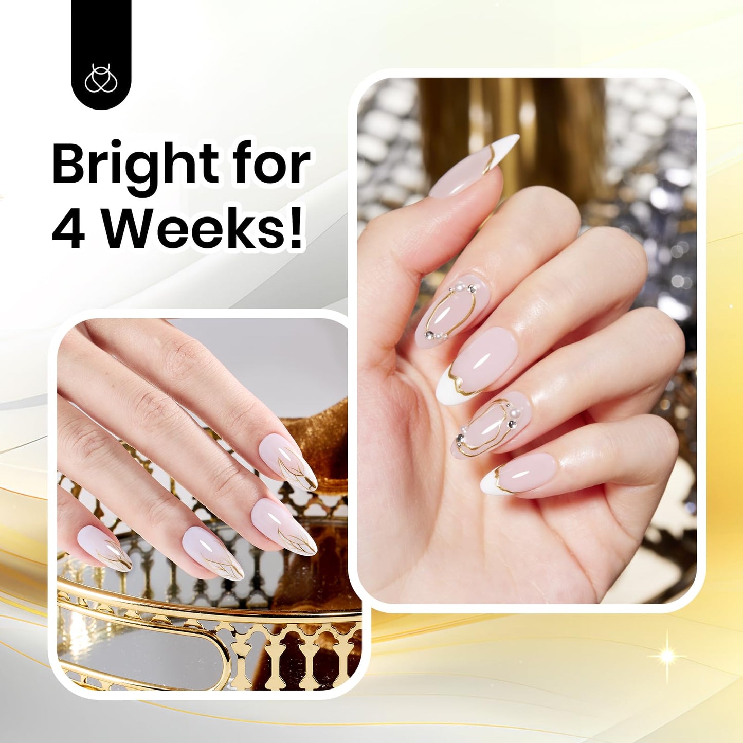 Beetles Metallic Gel Nail Polish Liner Set Silver Bronze Gold 2pcs Gel Liner Nail Art French Tip 3D High-Gloss Effect for Nails Paint Design with Build in Thin Brush DIY Soak Off Uv Lamp Manicure