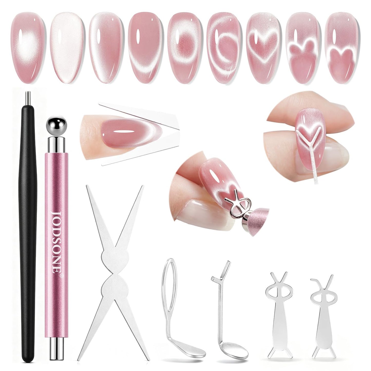JODSONE 3-in-1 Cat Eye Nail Art Tool - Cylindrical & Ball Magnet Pens for DIY Gel Polish | Multi-Effect Magnet