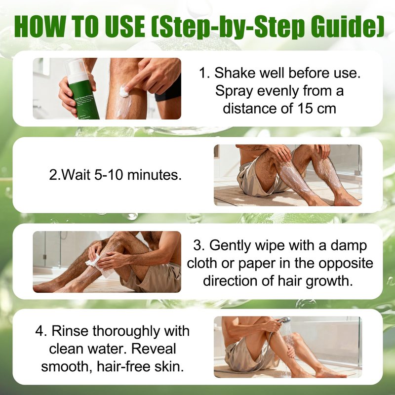 Botan Man Hair Removal Cream with Natural Aloe Vera, Men's No-Shave Hair Removal Spray Quick & Gentle for Face, Body & Intimate Areas, Moisturizing Nourishing Non-sticky, 2 Pcs