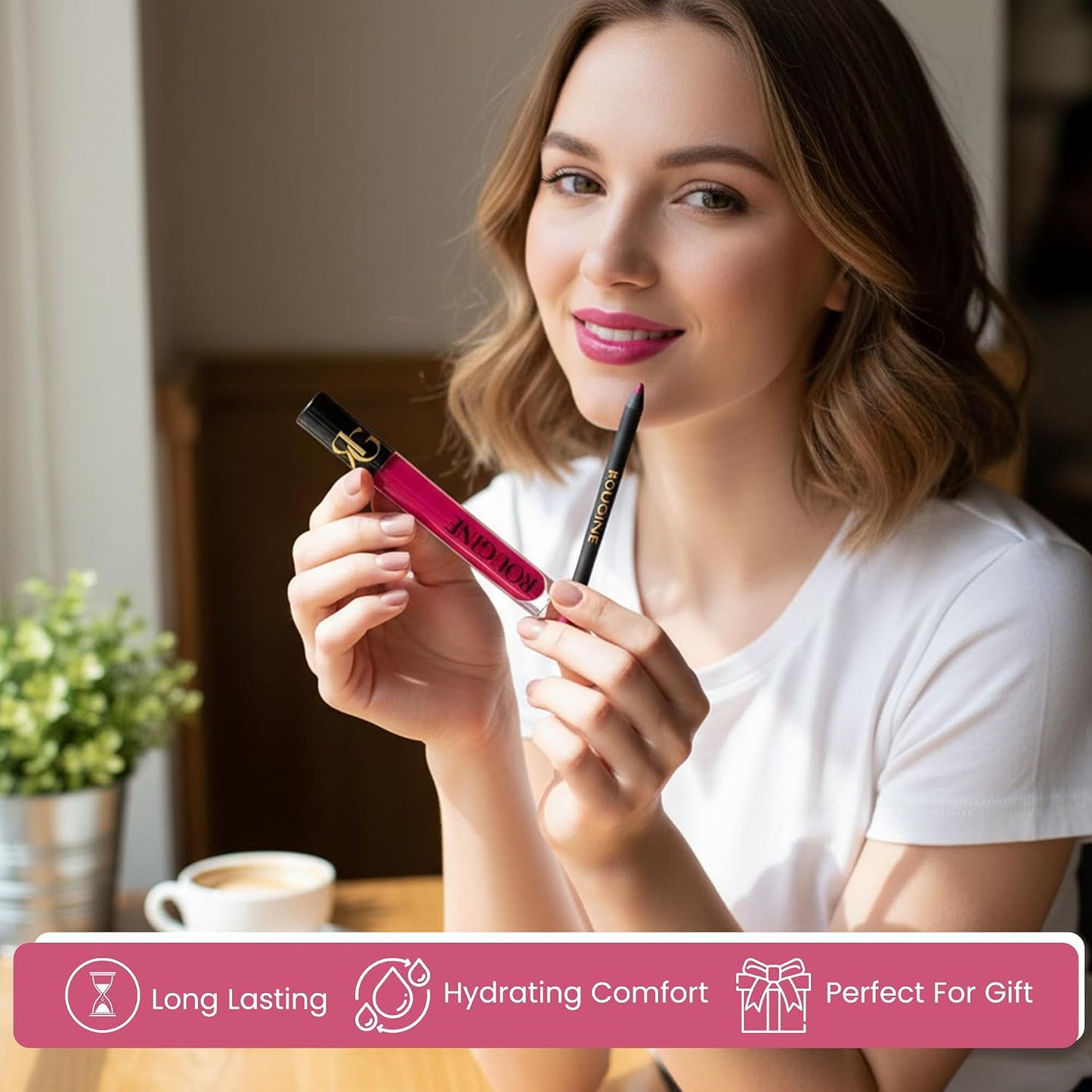 Matte Lipstick & Lip Liner Set - Long-Lasting Waterproof 2-in-1 Kit | French Kiss Shade, Smudge-Proof with Vitamin E & Shea Butter