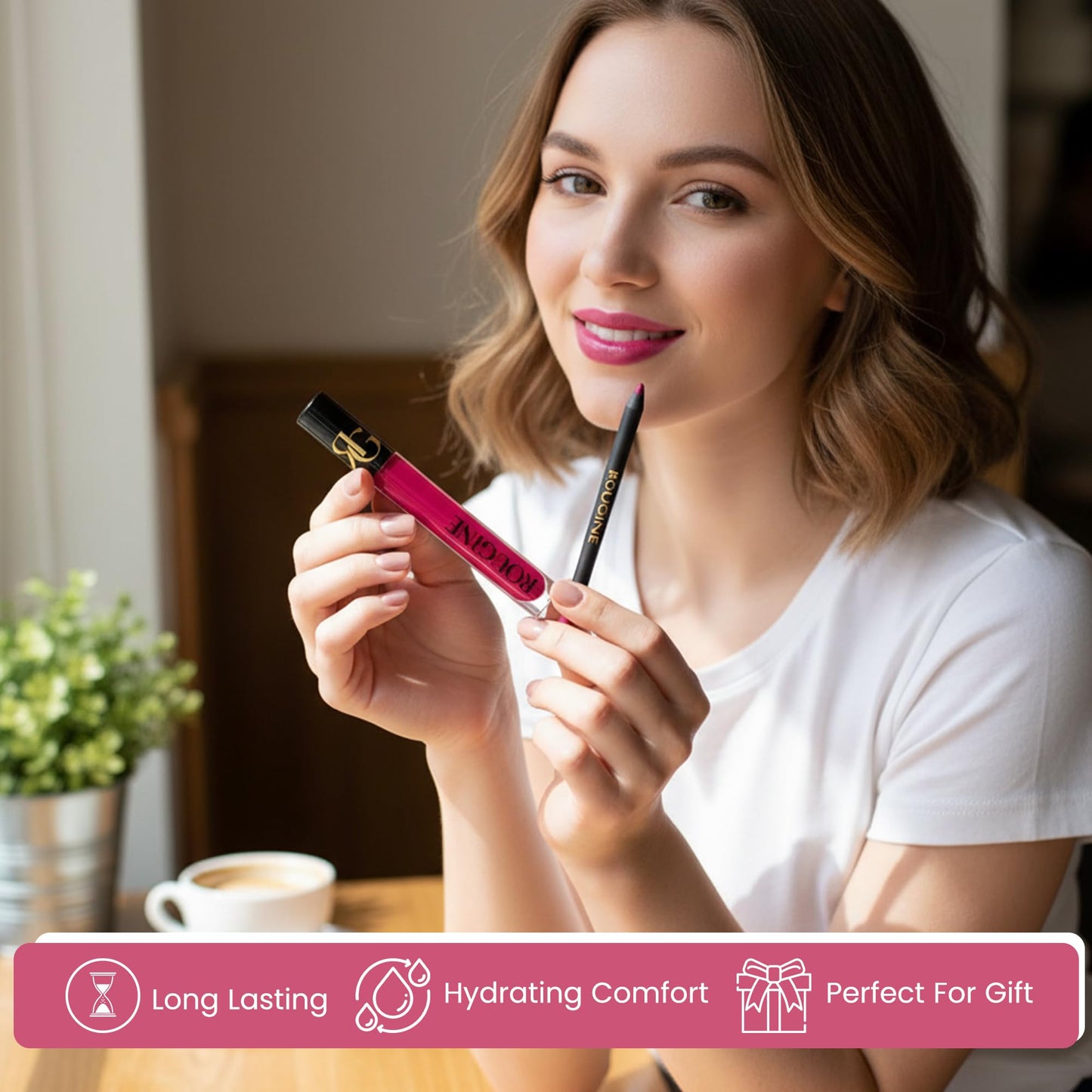 Rougine Matte Lipstick & Lip Liner Set for Women – French Kiss Shade – Long-Lasting Waterproof 2-in-1 Lip Kit – Smudge-Proof Liquid Lipstick with Precision Liner, Enriched with Vitamin E & Shea Butter