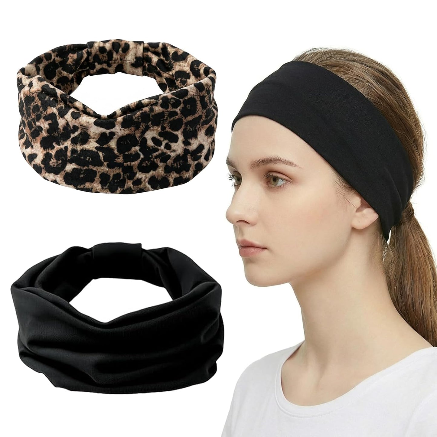 Wide Elastic Headbands for Women - 6 Pack Non-Slip Thick Sports Bands | Soft Knotted for Workout, Makeup & Spa