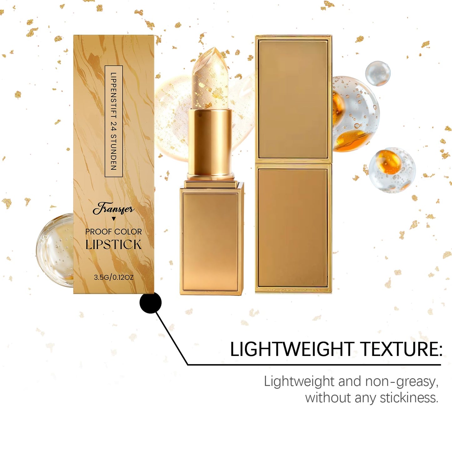 WestShiny Color Changing Lipstick for Women, 24 Hours Enduring PH Lipstick Color Changing, Gold Crystal Clear Lip Stick, Moisturizing Clear Lip Gloss - 1Pcs