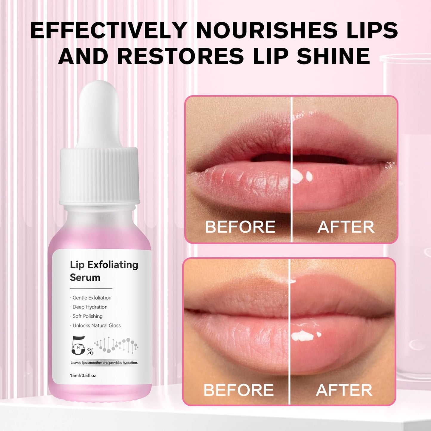 PHA 5% Exfoliating Lip Serum – Overnight Leave-On Treatment for Dry, Cracked Lips, Hydrating Lip Exfoliator & Primer for Smoother, Softer, Plump-Looking Lips (2)