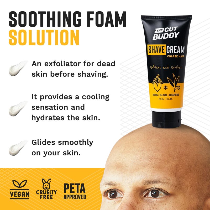 Foaming Shave Cream for Coarse Hair, Softens & Soothes, Exfoliator, 6 Fl Oz Each (Pack of 3), The Cut Buddy