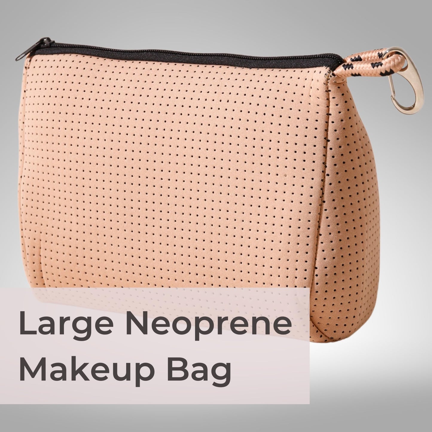 POPUPS Large Makeup Bag with Zipper, Tan - Waterproof Neoprene Cosmetic Bag 7.7 x 10.75 x 5 inches