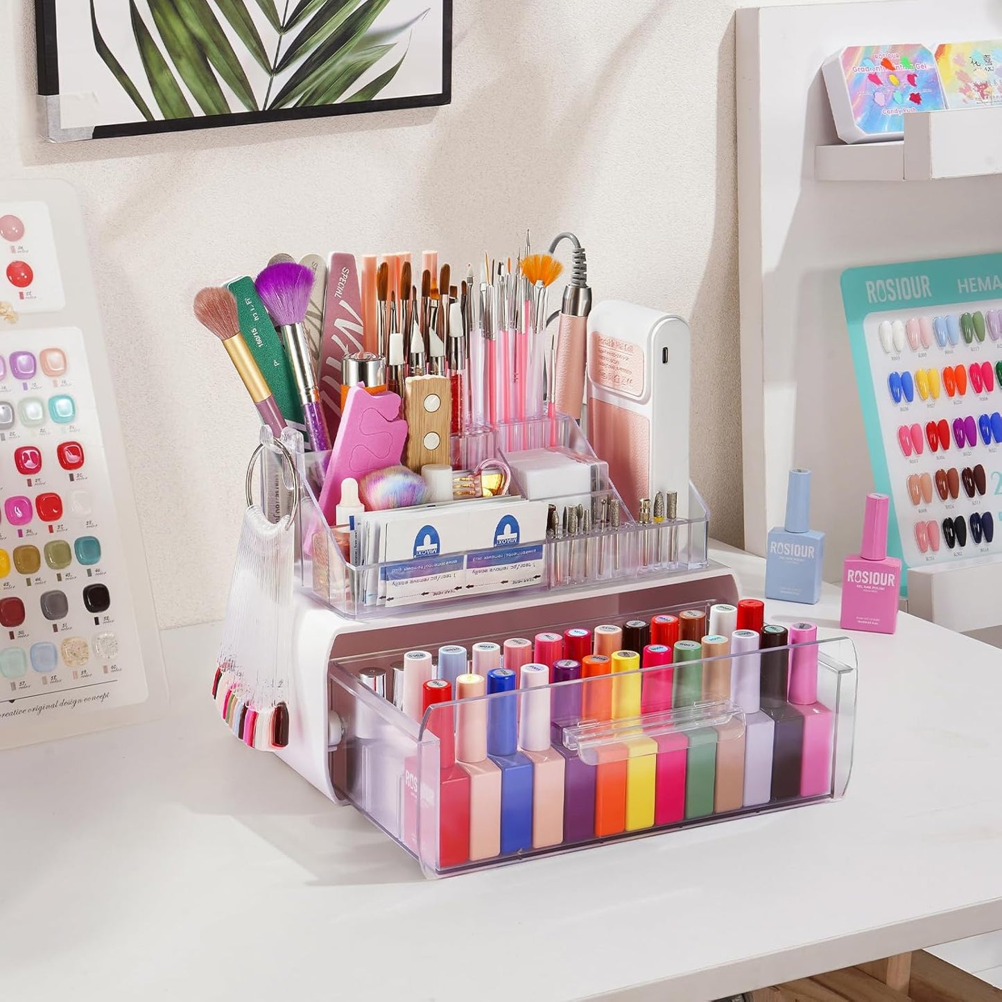 Nail Tech Organizer Case - 2-Layer Storage for Nail Polish & Drill Bits | Clear Design