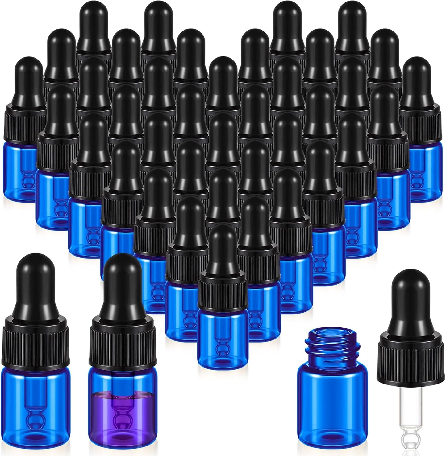 Mini Glass Oil Dropper Bottles - 100 Pcs 1 ml Clear Essential Sample Containers | Travel-Friendly Perfume Vials with Caps