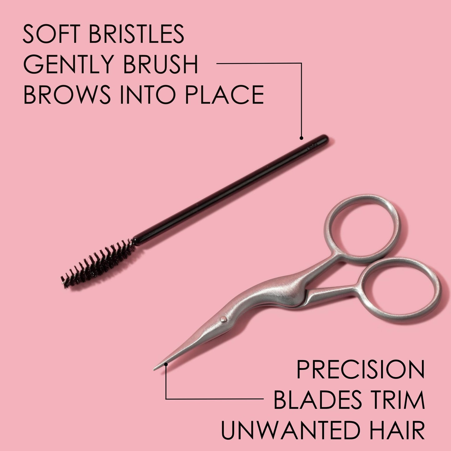 JAPONESQUE Brow Scissors and Spoolie, Stainless Steel Scissors for Brow Grooming and Trimming, Brush Tool for Brow Shaping