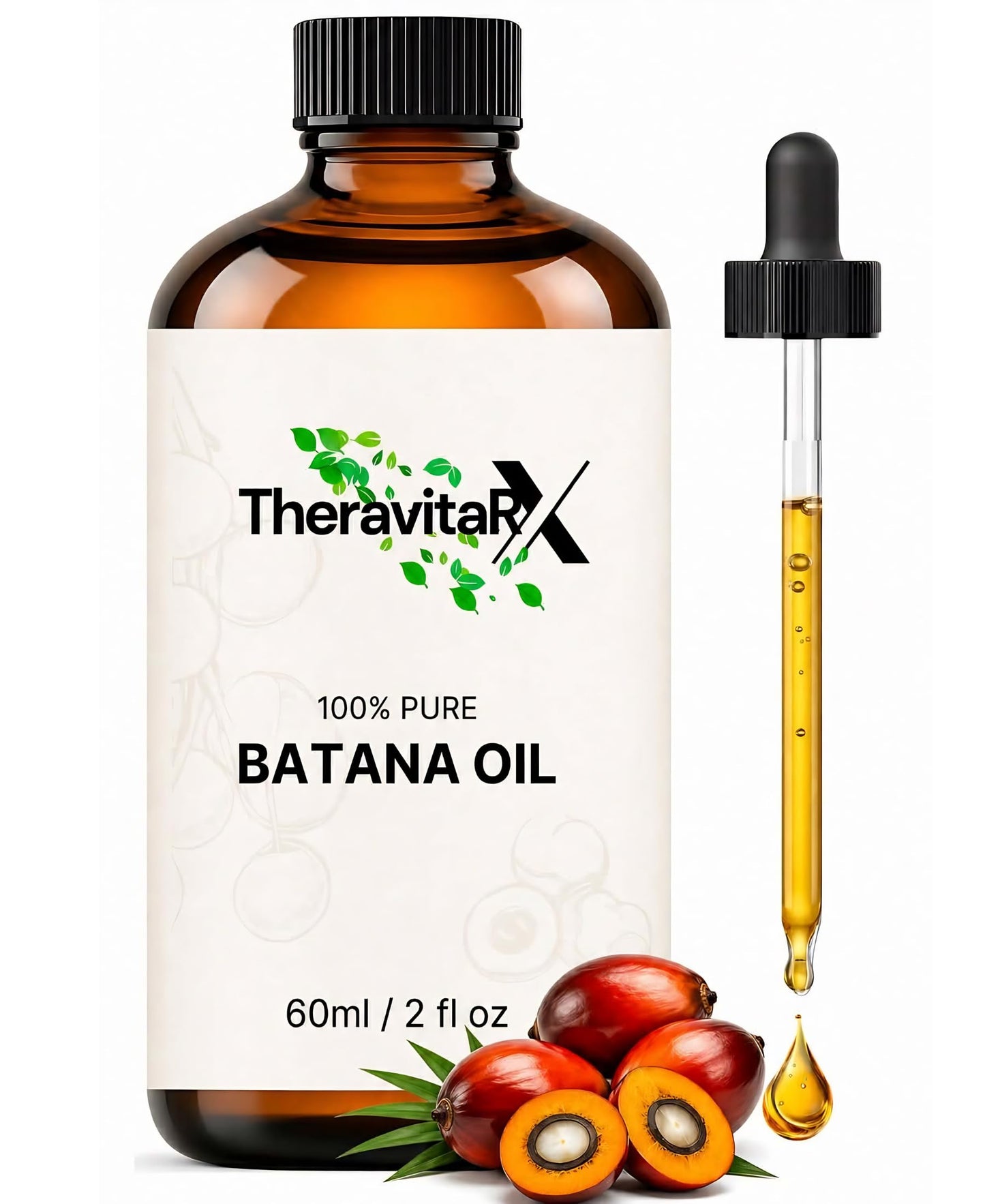 THERAVITARX 100% Pure Batana Oil for Hair & Skin, Cold Pressed Natural Moisturizing Oil for Dry Hair, Scalp & Skin Care, Glass Dropper, 60ml (2 fl oz)